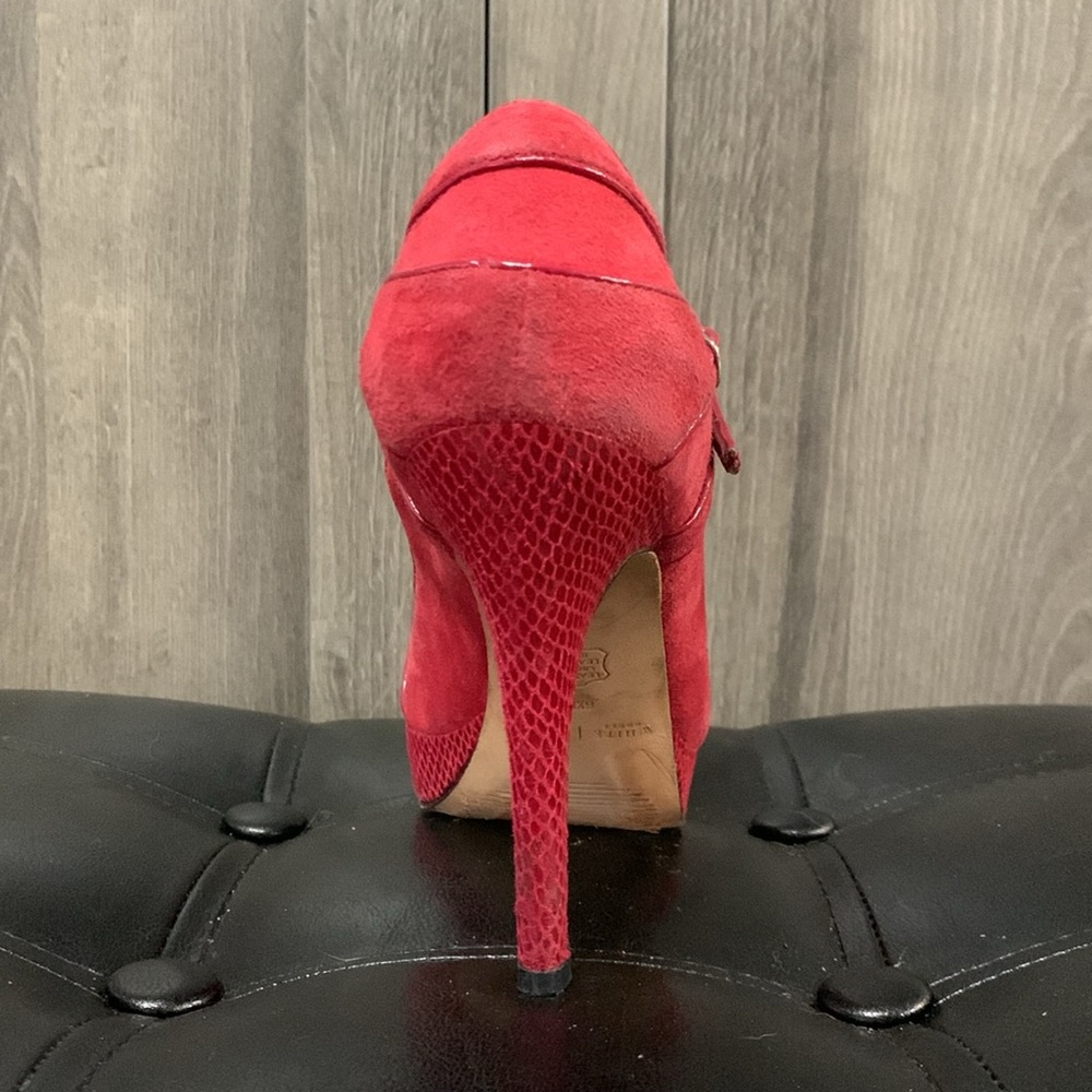 White House Black Market Red Suede & Faux Snake Skin Open Toe Shoe Size 6.5M - Picture 9 of 12